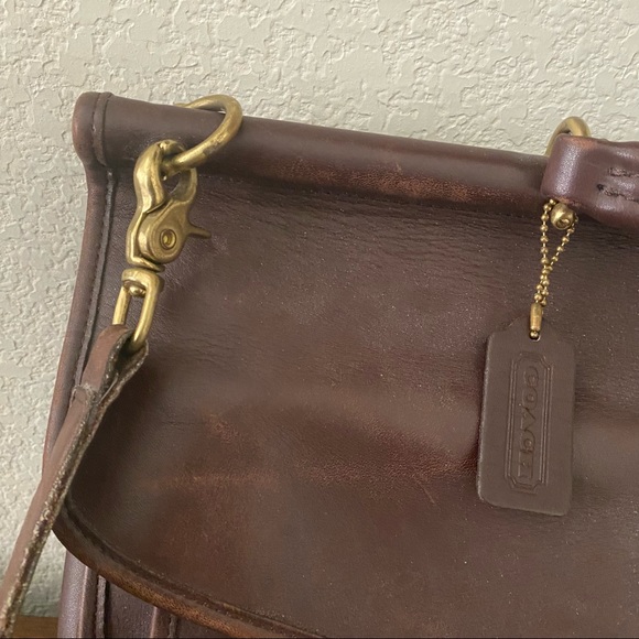 Vintage Brown Glove Tan Leather Beekman Laptop Briefcase Crossbody Turn Lock Bag - Picture 2 of 15